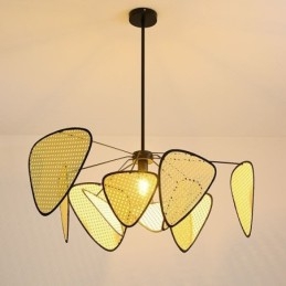 Lampada a sospensione in rattan artificiale intrecciata a mano, naturale, moderna, E26/E27