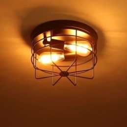 Lampada da soffitto industriale in ferro a gabbia, vintage, montaggio a filo, 2 luci, 28 x 17 cm