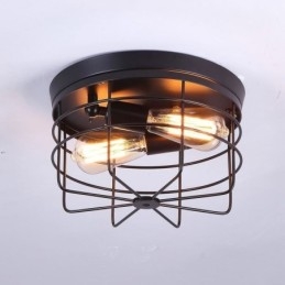Lampada da soffitto industriale in ferro a gabbia, vintage, montaggio a filo, 2 luci, 28 x 17 cm
