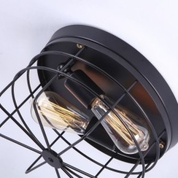 Lampada da soffitto industriale in ferro a gabbia, vintage, montaggio a filo, 2 luci, 28 x 17 cm