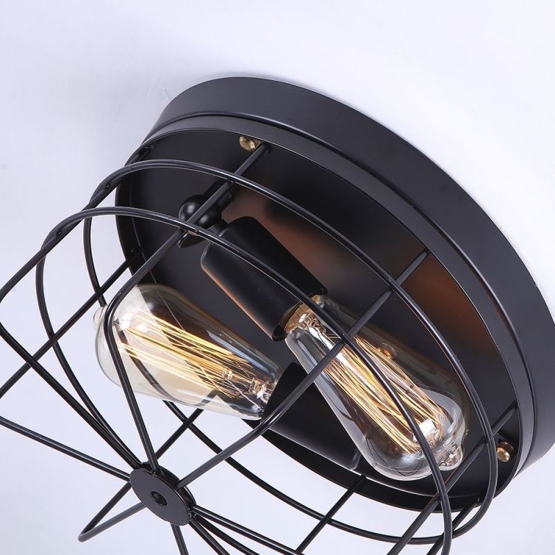Lampada da soffitto industriale in ferro a gabbia, vintage, montaggio a filo, 2 luci, 28 x 17 cm