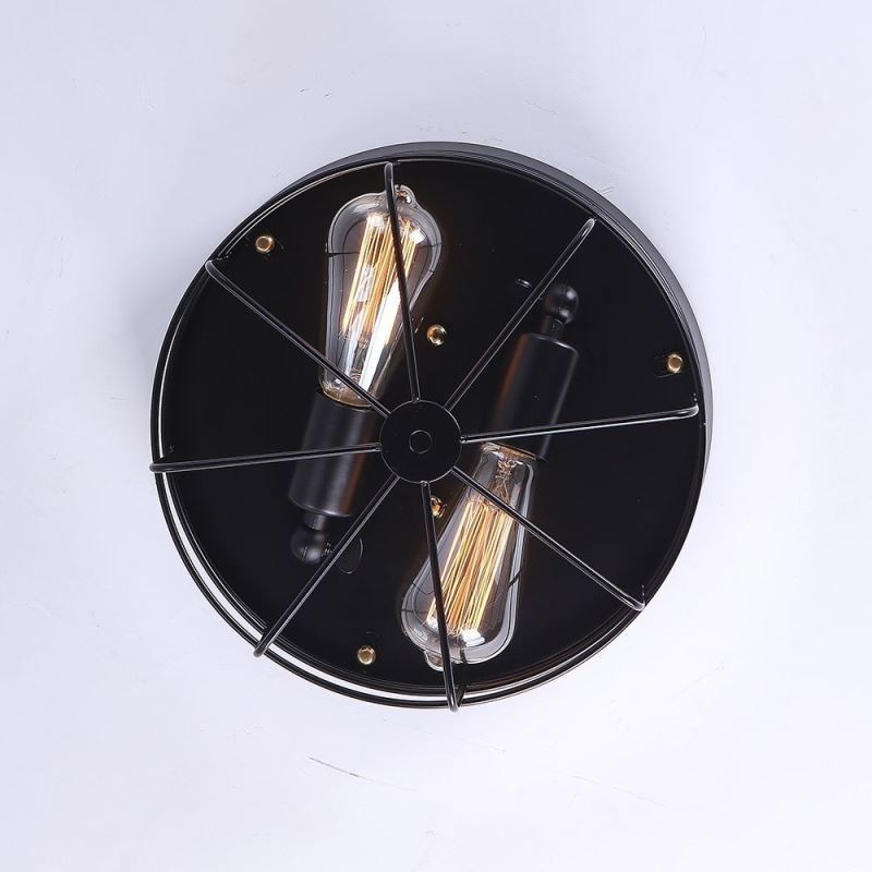 Lampada da soffitto industriale in ferro a gabbia, vintage, montaggio a filo, 2 luci, 28 x 17 cm