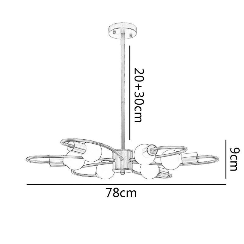 Lampadario rustico a sospensione 6 luci petali classici ferro E26/E27 78×9 cm