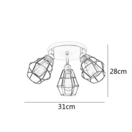 Lampada da soffitto industriale a montaggio a filo a 3 luci in metallo con gabbia