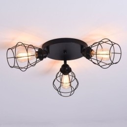 Lampada da soffitto industriale a montaggio a filo a 3 luci in metallo con gabbia