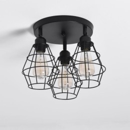 Lampada da soffitto industriale a montaggio a filo a 3 luci in metallo con gabbia