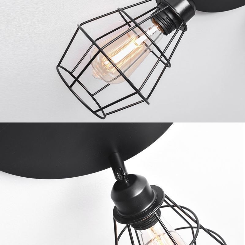 Lampada da soffitto industriale a montaggio a filo a 3 luci in metallo con gabbia