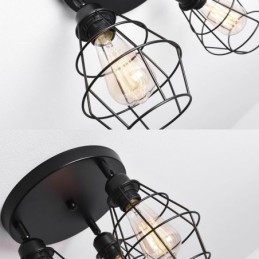 Lampada da soffitto industriale a montaggio a filo a 3 luci in metallo con gabbia
