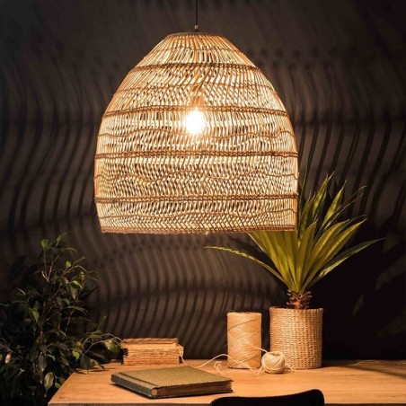 Lampada a sospensione in rattan intrecciato a mano, stile rustico, cavo regolabile