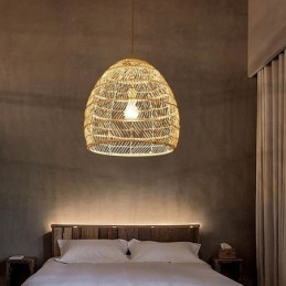 Lampada a sospensione in rattan intrecciato a mano, stile rustico, cavo regolabile