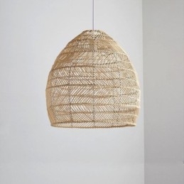 Lampada a sospensione in rattan intrecciato a mano, stile rustico, cavo regolabile