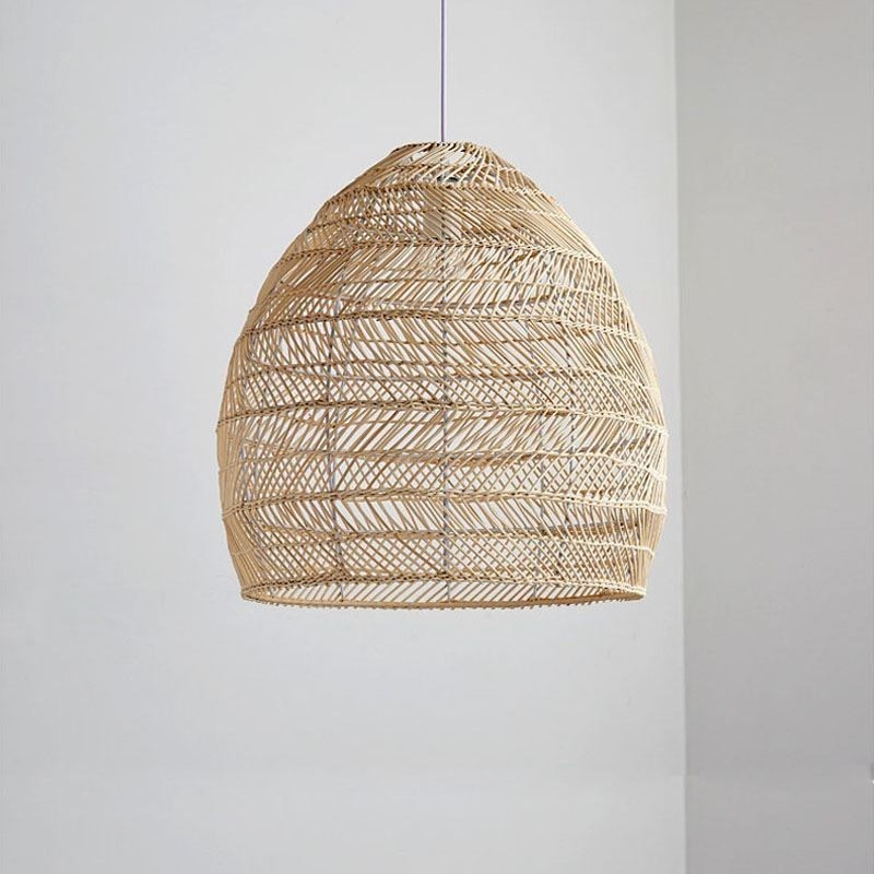 Lampada a sospensione in rattan intrecciato a mano, stile rustico, cavo regolabile
