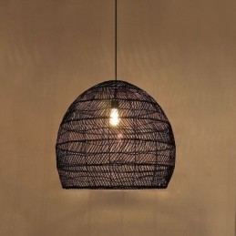 Lampada a sospensione in rattan intrecciato a mano, stile rustico, cavo regolabile