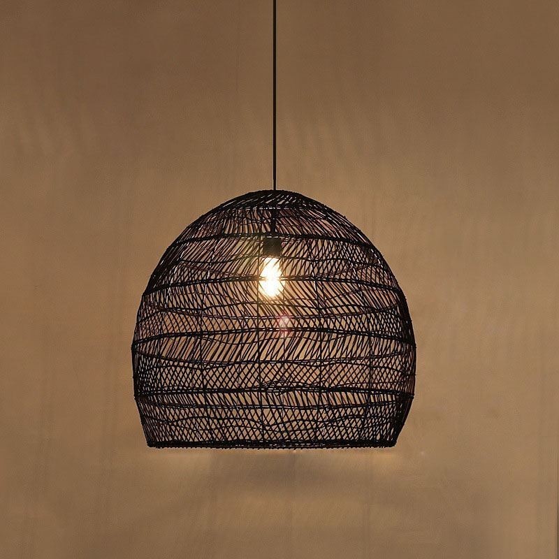 Lampada a sospensione in rattan intrecciato a mano, stile rustico, cavo regolabile