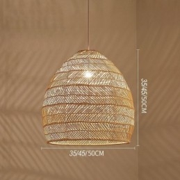 Lampada a sospensione in rattan intrecciato a mano, stile rustico, cavo regolabile