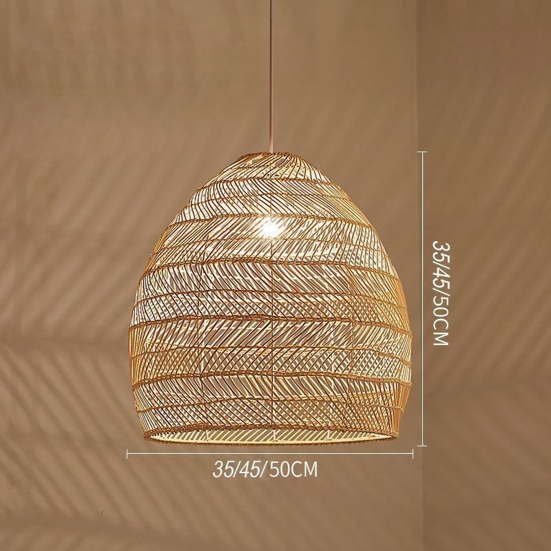 Lampada a sospensione in rattan intrecciato a mano, stile rustico, cavo regolabile