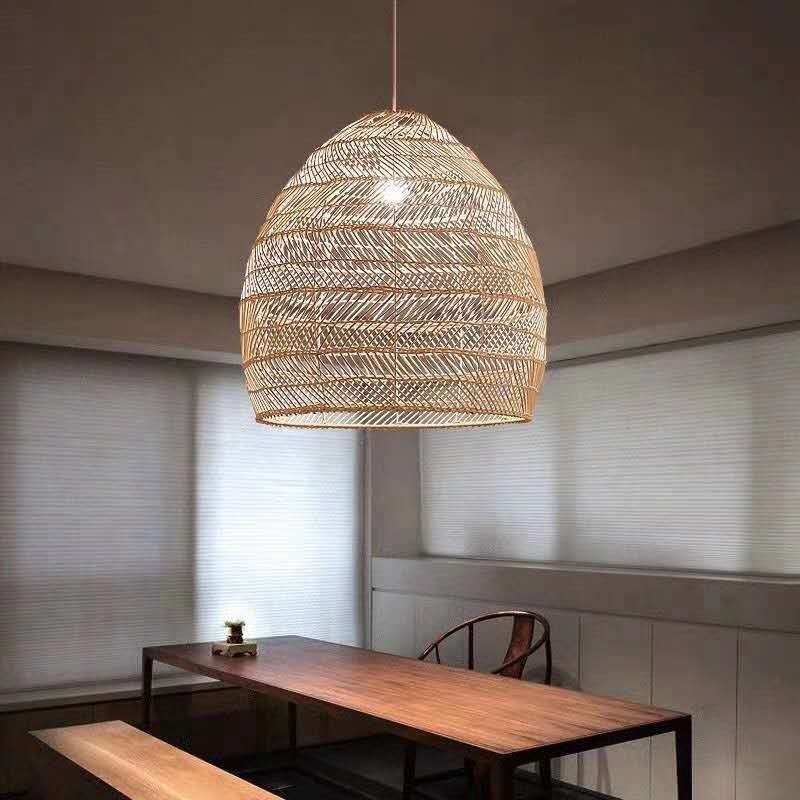 Lampada a sospensione in rattan intrecciato a mano, stile rustico, cavo regolabile