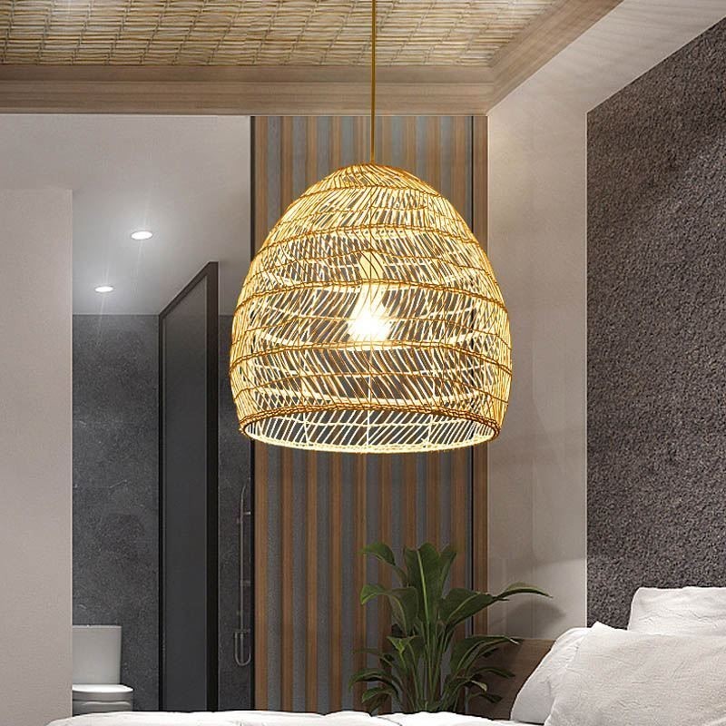 Lampada a sospensione in rattan intrecciato a mano, stile rustico, cavo regolabile