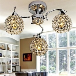 Lampada a sospensione a filo moderna in metallo elettroplaccato con cristalli, 3 lampadine E12/E14, 40 cm
