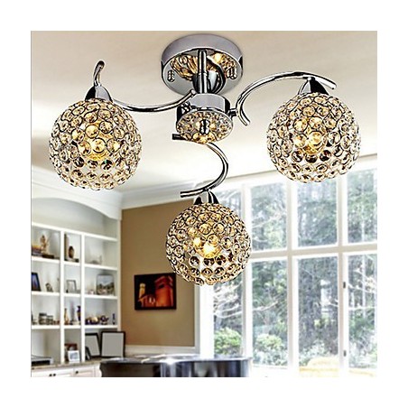 Lampada a sospensione a filo moderna in metallo elettroplaccato con cristalli, 3 lampadine E12/E14, 40 cm