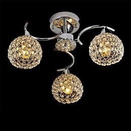 Lampada a sospensione a filo moderna in metallo elettroplaccato con cristalli, 3 lampadine E12/E14, 40 cm