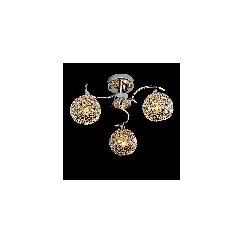 Lampada a sospensione a filo moderna in metallo elettroplaccato con cristalli, 3 lampadine E12/E14, 40 cm