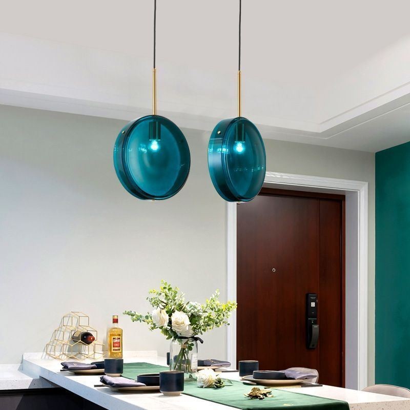 Lampada a sospensione in vetro rotondo minimalista moderna in ferro battuto