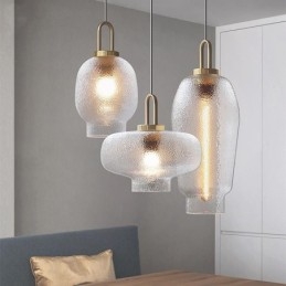 Lampada a sospensione in vetro smerigliato con struttura in ferro, moderna e minimalista