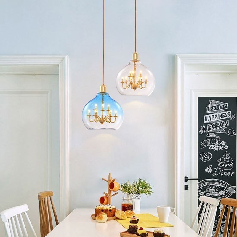 Lampada a sospensione moderna minimalista in ferro e vetro 9 luci