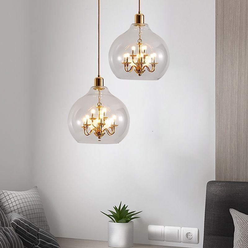 Lampada a sospensione moderna minimalista in ferro e vetro 9 luci