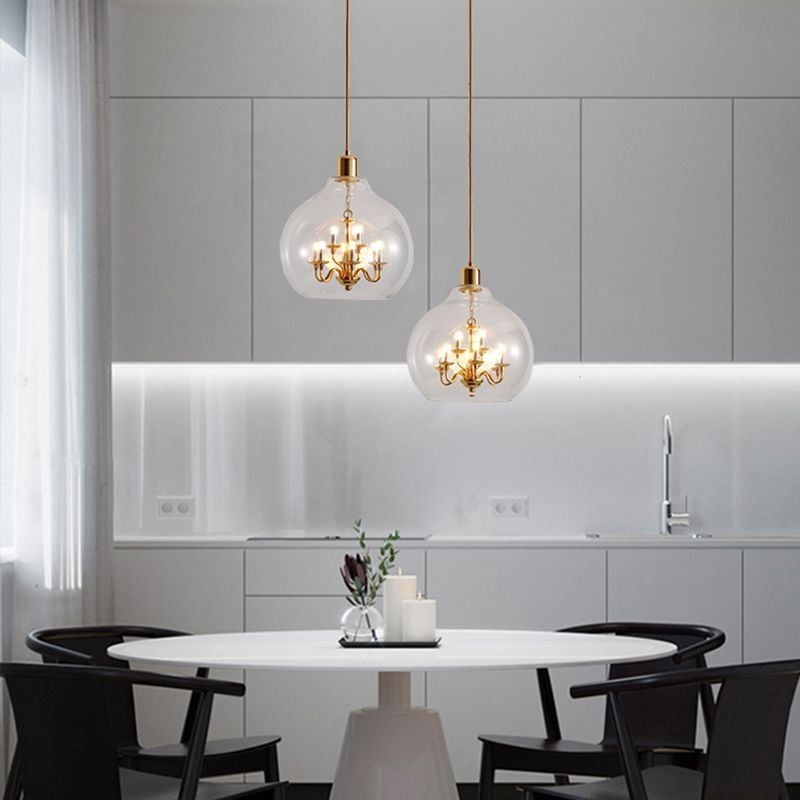 Lampada a sospensione moderna minimalista in ferro e vetro 9 luci