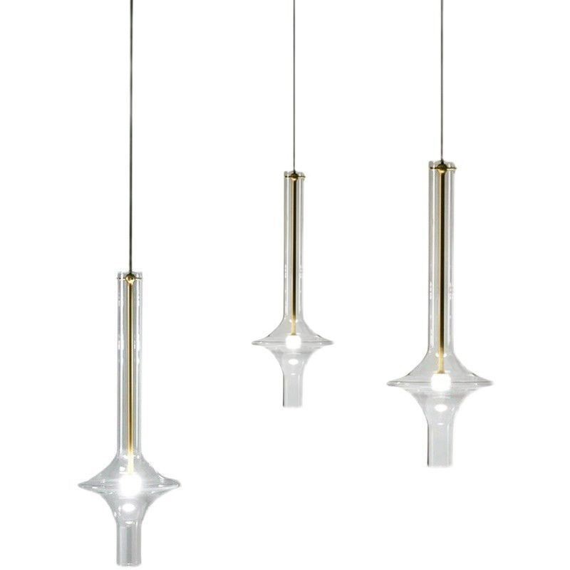 Lampada a sospensione moderna minimalista in tubo di vetro e ferro battuto