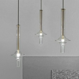 Lampada a sospensione moderna minimalista in tubo di vetro e ferro battuto