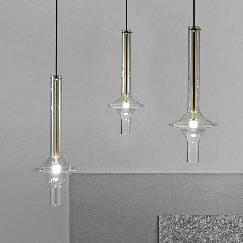 Lampada a sospensione moderna minimalista in tubo di vetro e ferro battuto