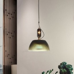 Lampada a sospensione moderna minimalista in ferro e vetro, paralume plissettato