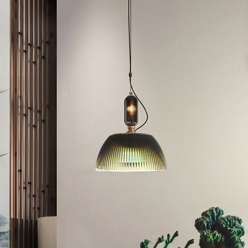 Lampada a sospensione moderna minimalista in ferro e vetro, paralume plissettato