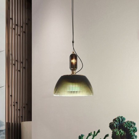Lampada a sospensione moderna minimalista in ferro e vetro, paralume plissettato