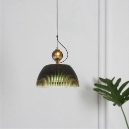 Lampada a sospensione moderna minimalista in ferro e vetro, paralume plissettato