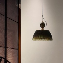 Lampada a sospensione moderna minimalista in ferro e vetro, paralume plissettato
