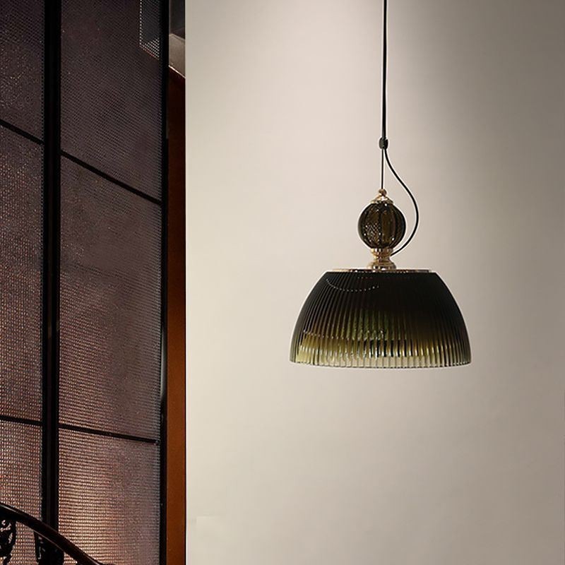 Lampada a sospensione moderna minimalista in ferro e vetro, paralume plissettato