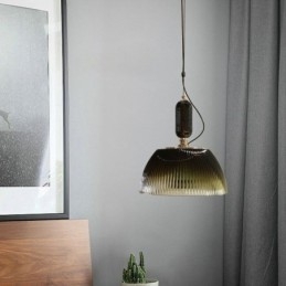 Lampada a sospensione moderna minimalista in ferro e vetro, paralume plissettato