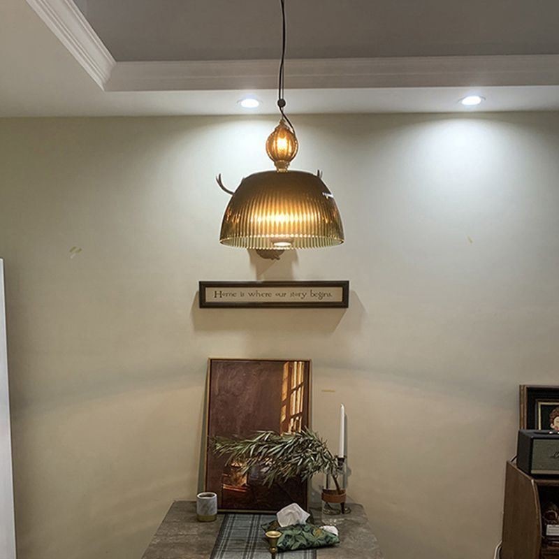 Lampada a sospensione moderna minimalista in ferro e vetro, paralume plissettato