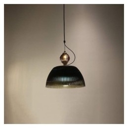 Lampada a sospensione moderna minimalista in ferro e vetro, paralume plissettato