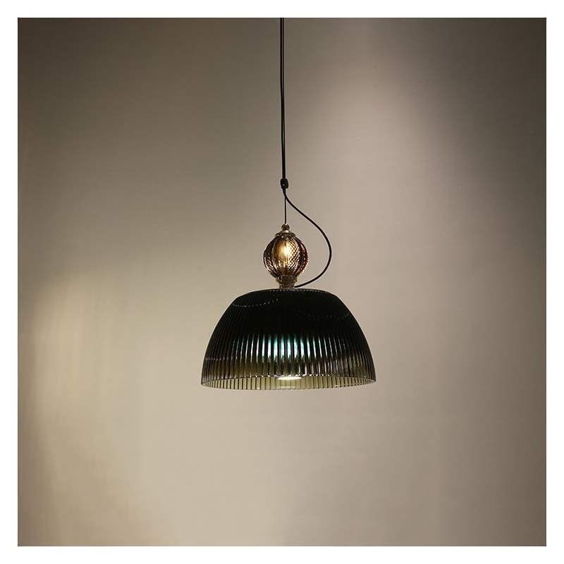 Lampada a sospensione moderna minimalista in ferro e vetro, paralume plissettato