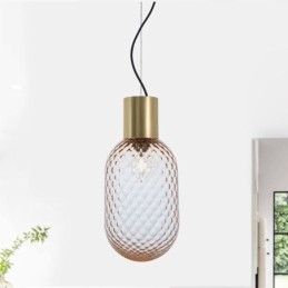 Lampada a sospensione in vetro a griglia in ferro moderna