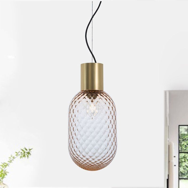 Lampada a sospensione in vetro a griglia in ferro moderna