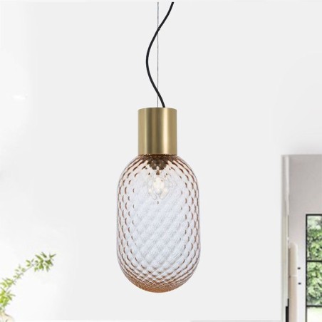 Lampada a sospensione in vetro a griglia in ferro moderna