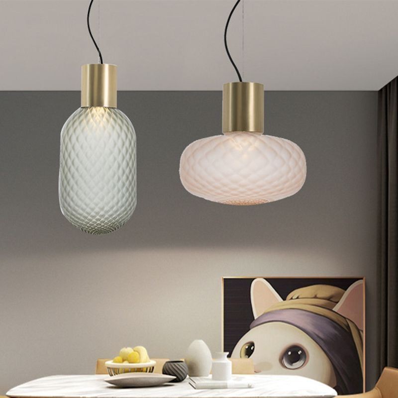 Lampada a sospensione in vetro a griglia in ferro moderna