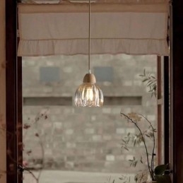 Lampada a sospensione in vetro stile pastorale retrò con supporto in legno di gomma