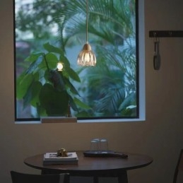 Lampada a sospensione in vetro stile pastorale retrò con supporto in legno di gomma